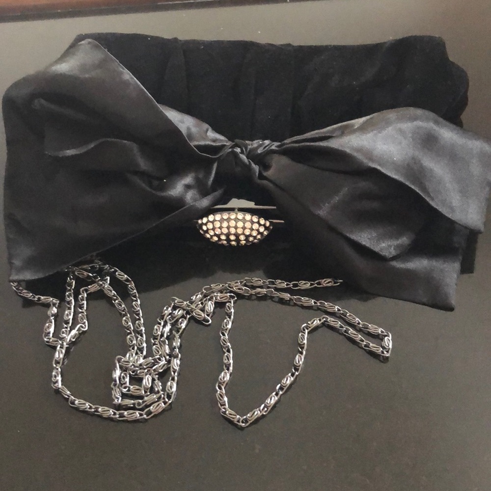Satin bow velour clutch/chain bag. Fits your phone easy with makeup and more.